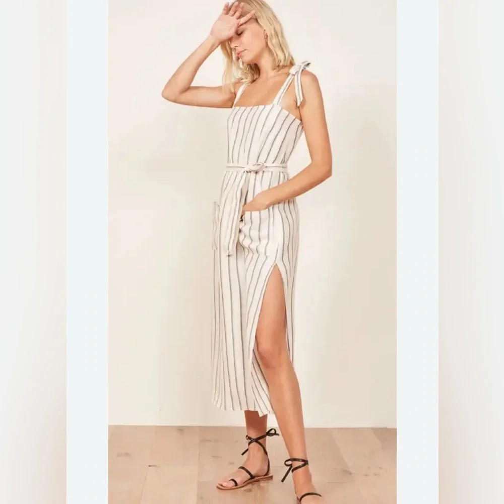 Reformation Elliot dress 100% Linen Striped Midi Dress Sleeveless - Picture 15 of 16